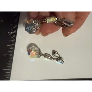 Vintage Lewis Segal California Aurora‎ Borealis Crystal Clip On Drop Earrings